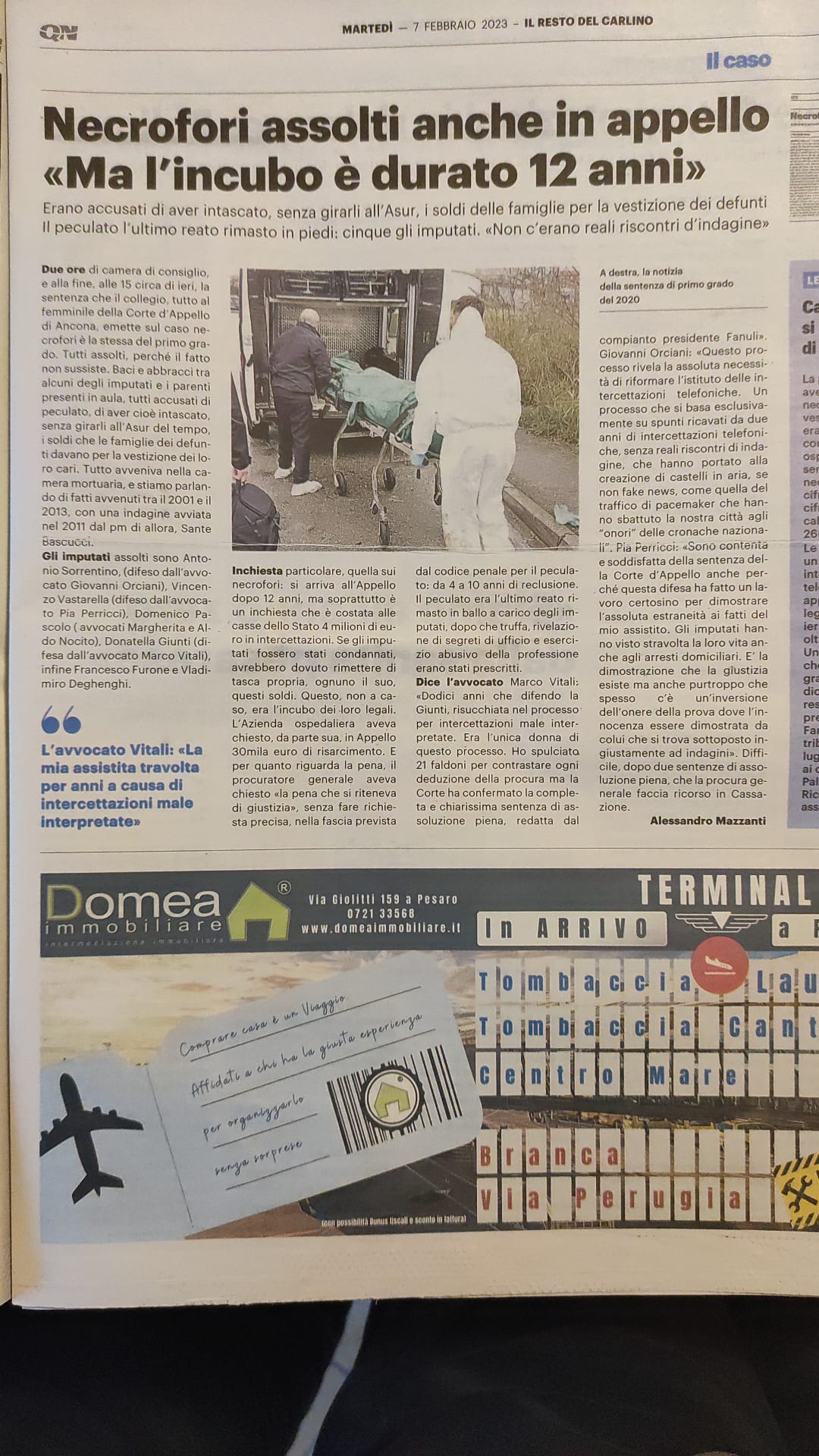 articolo Resto del Carlino causa peculato assoluzione in appello studio legale marco vitali Pesaro